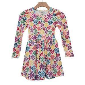 Peek Dress Girls 6-7 Green Yellow Floral Fit & Flare Pleated Long Sleeve Casual